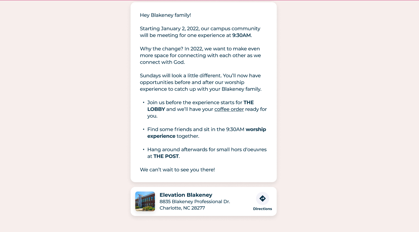 Elevation Church Marketing Page for Blakeney Campus Campaign built by Winnie Verzosa