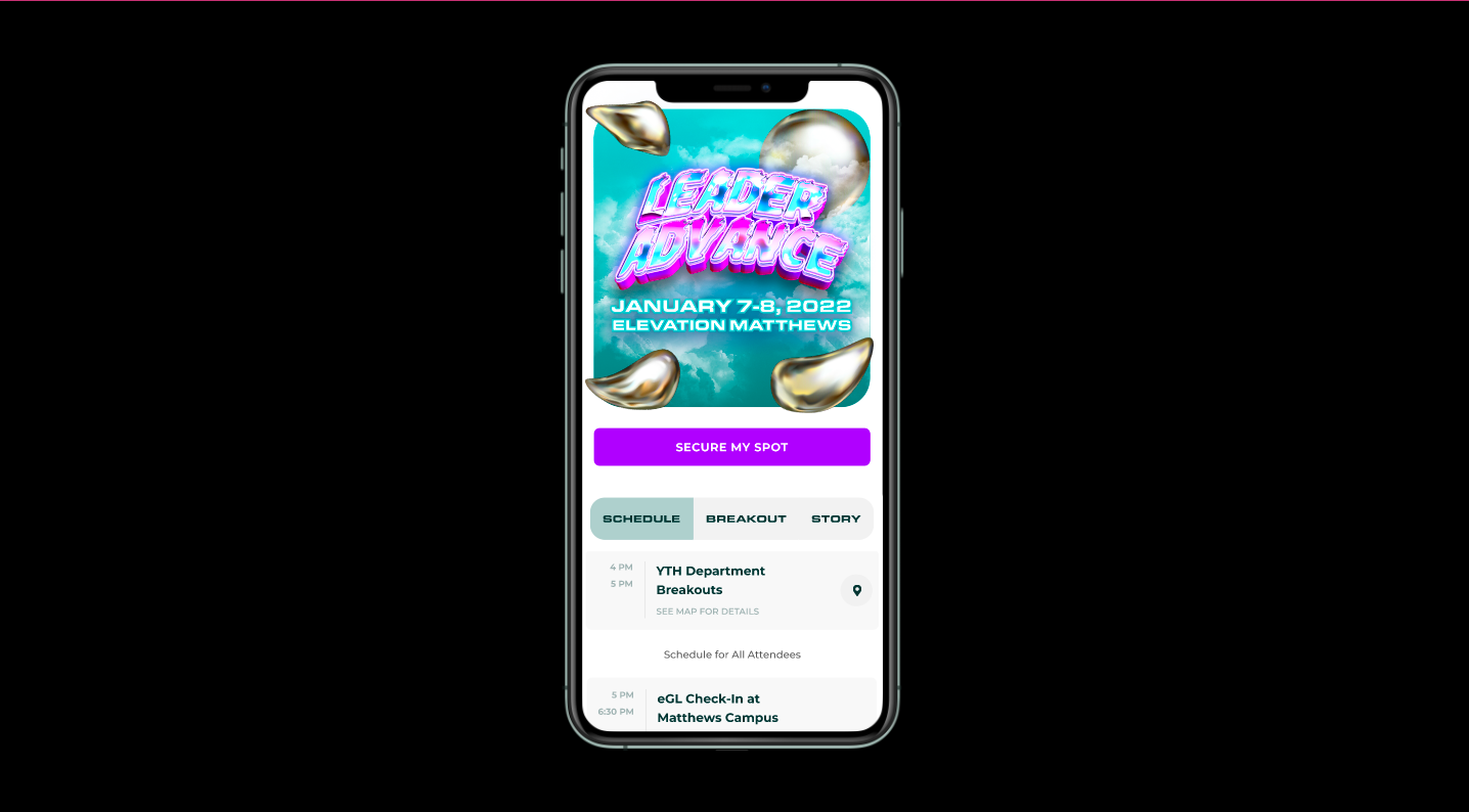 Elevation Church Youth Event called Leader Advance Mobile Only Event Page built by Winnie Verzosa