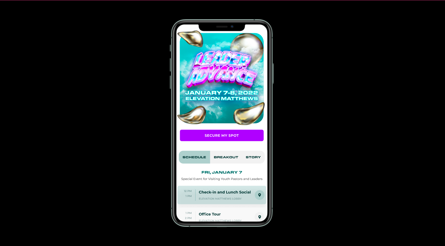 Elevation Church Youth Event called Leader Advance Mobile Only Event Page built by Winnie Verzosa